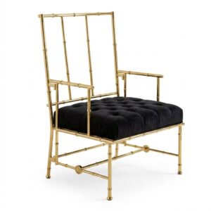 Bougere Black Velvet Brass Accent Chair