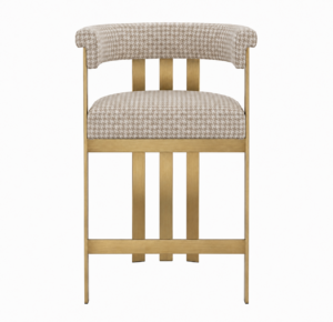 Club Houndstooth Linen Brass Counter Stool