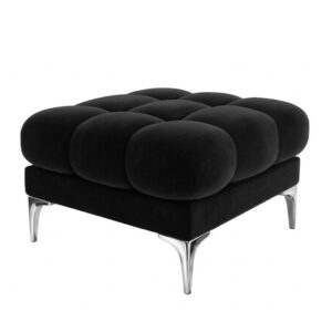 Rockwell Black Velvet Nickel Stool Ottoman