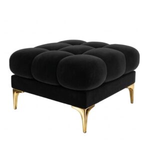 Rockwell Black Velvet Gold Stool Ottoman