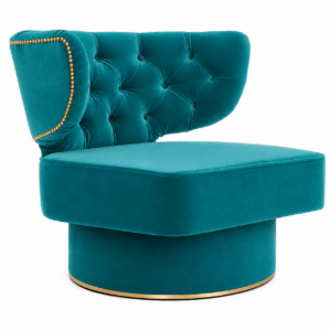 Capri Turquoise Velvet Brass Swivel Chair