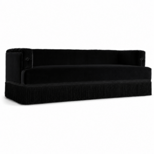 Baxter Black Velvet Fringe Sofa 200cm