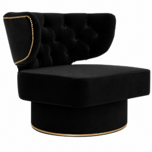 Capri Black Velvet Brass Swivel Chair