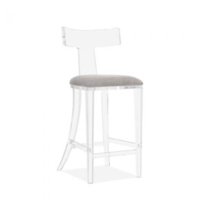 Interlude Light Grey Velvet Lucite Counter Stool