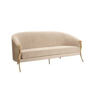 Elegant beige sofa with gold legs.