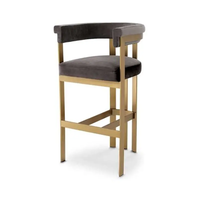 Modern gold bar stool with dark cushion