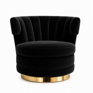 Demir Black Velvet Brass Swivel Chair