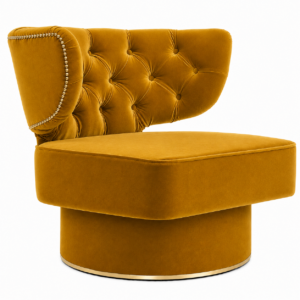 Capri Mustard Velvet Brass Swivel Chair