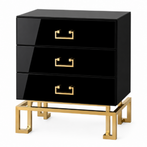 Santorini Black Glass Brass Bedside Table