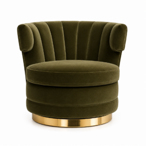 Demir Olive Velvet Brass Swivel Chair