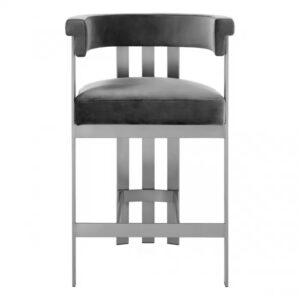 Modern metal barstool with black cushioned seat