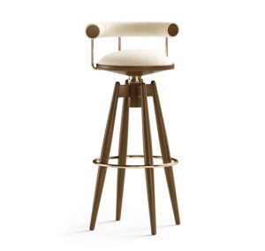 Elegant wooden bar stool with cushioned seat.