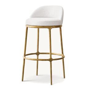 Harlow White Linen Brass Counter Stool