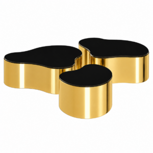 Reflection Black Marble Gold Coffee Table Set