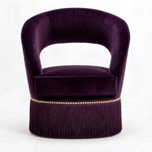 Panomo Deep Purple Velvet Brass Fringe Armchair