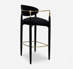 Nahema Deep Blue Velvet Brass Counter Stool