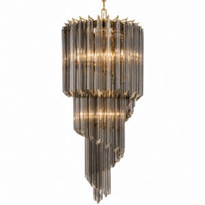 Murano Smoked Crystal Brass Large Chandelier