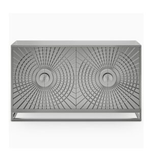 Geometric patterned grey decorative cabinet.