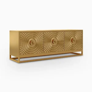 Stylish gold sideboard with textured geometric design.