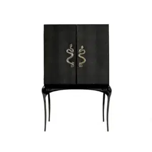 Temptation Black Leather Brass Bar Cabinet