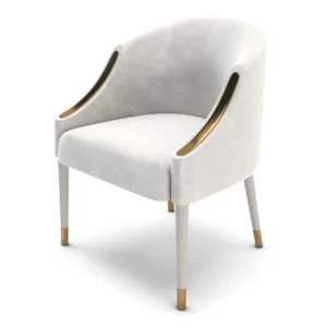 Elegant white and gold upholstered chair.