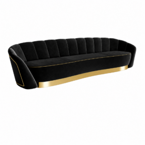 Mozart Black  Velvet Gold Sofa 335cm