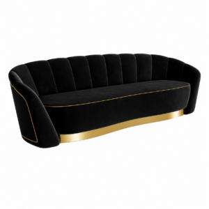 Mozart Light Blue Velvet Gold Sofa 275cm