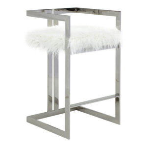 Vogue White Mongolian Fur Chrome Counter Stool