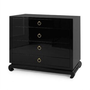 Orient Black Lacquer Brass Bedside Table