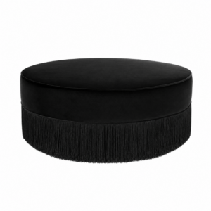 Seville Black Velvet Fringe Ottoman