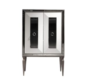 Bugatti White Ash Mirror Silver Bar Cabinet