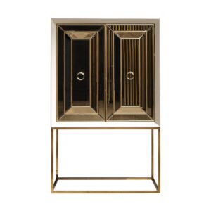Regency Beige Bronze Mirror Gold Cabinet