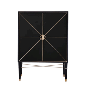 Coco Black Lacquer Brass Bar Cabinet