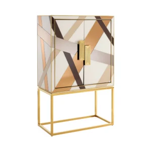 Chamblay Multi-Colour Glass Brass Bar Cabinet