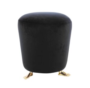 Black velvet stool with golden feet design.