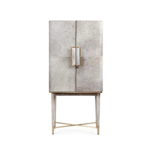 Florian Grey Cowhide Brass Bar Cabinet