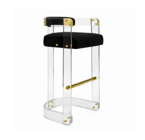 Darian Black Velvet Lucite Brass Counter Stool