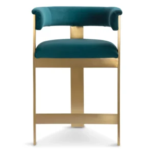 Cardone Teal Velvet Brass Counter Stool