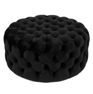 Chesterfield Black Velvet Ottoman 120cm