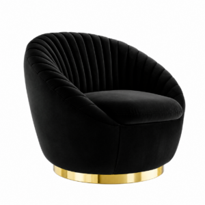 Grimaldi Black Velvet Gold Swivel Chair