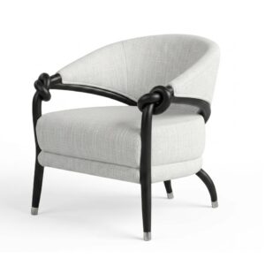 Chinois White Linen Black Accent Chair