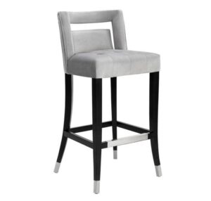 Lanus Light Grey Velvet Chrome Counter Stool
