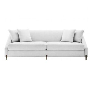 Carlisle White Linen Brass Sofa 223cm