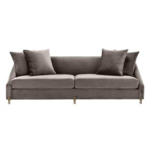 Carlisle Grey Velvet Brass Sofa 223cm