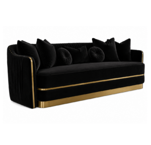 Roche Black Velvet Brass Sofa