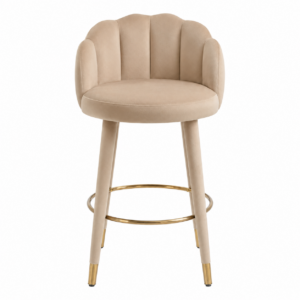 Scallop Beige Velvet Brass Counter Stool
