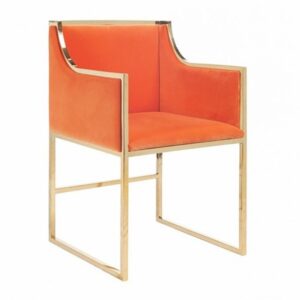 Savoy Orange Velvet Brass Dining Chair