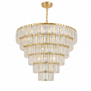 Baguette Crystal Brass Large Chandelier