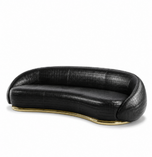 Gardini Black Crocodile Leather Gold Sofa