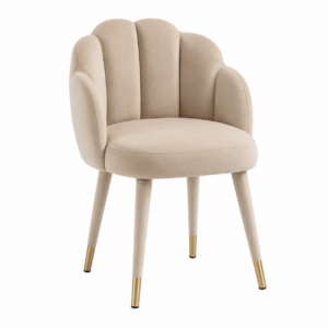 Scallop Beige Velvet Brass Dining Chair